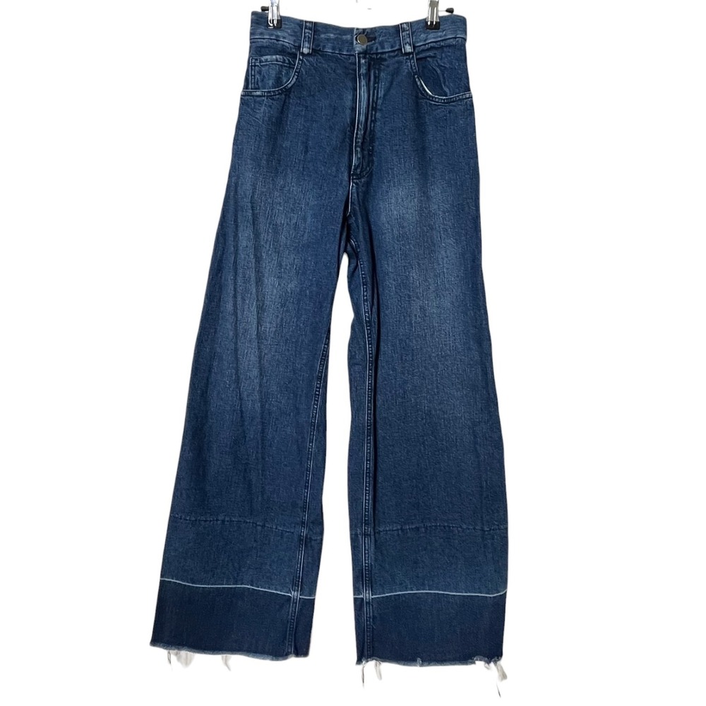 Rachel Comey Legion Pants Womens 2 Blue Wide Leg High Rise Raw Hem Denim Jeans - Picture 2 of 10